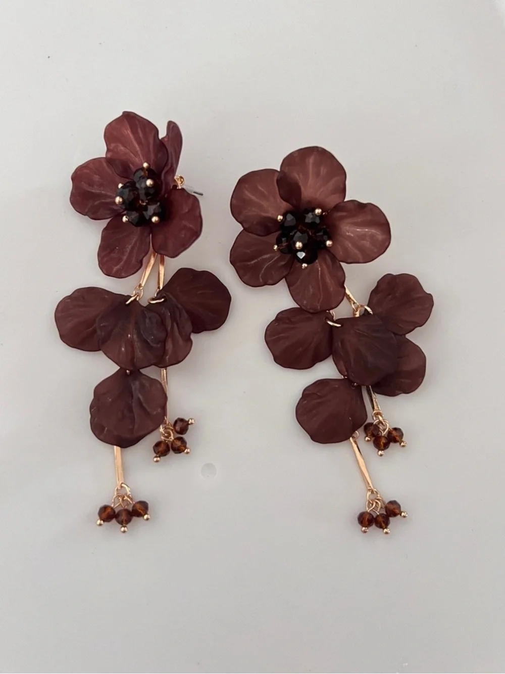 Anthropologie Blossom Drop Earrings Brown